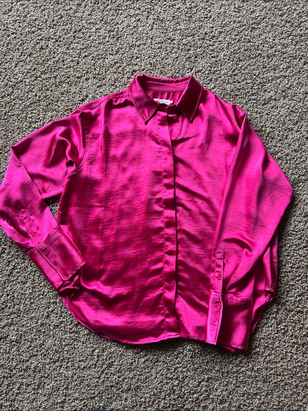 Good American Satin Button-Down Shirt in Hot Pink